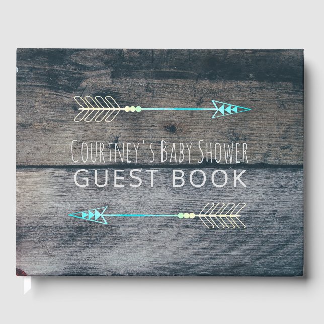 Tribal Arrows Baby Boy Rustic Wood Baby Shower Guest Book (Front)