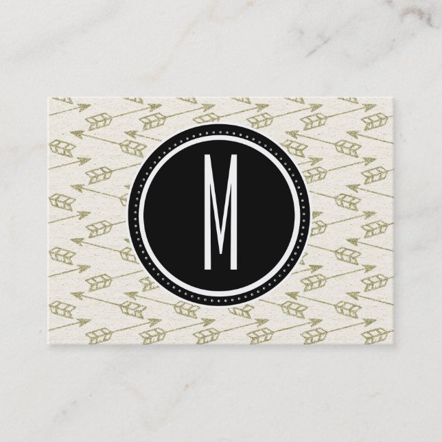 Tribal Arrows | Black Monogram Business Card (Front)
