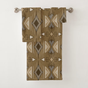 Tribal Arrows, Brown, Cream, Grey Bath Towel Set