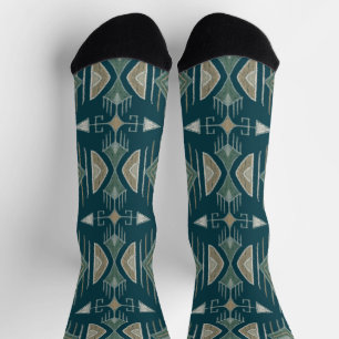 Tribal Arrows, Diamonds, Teal, Olive, Tan Socks