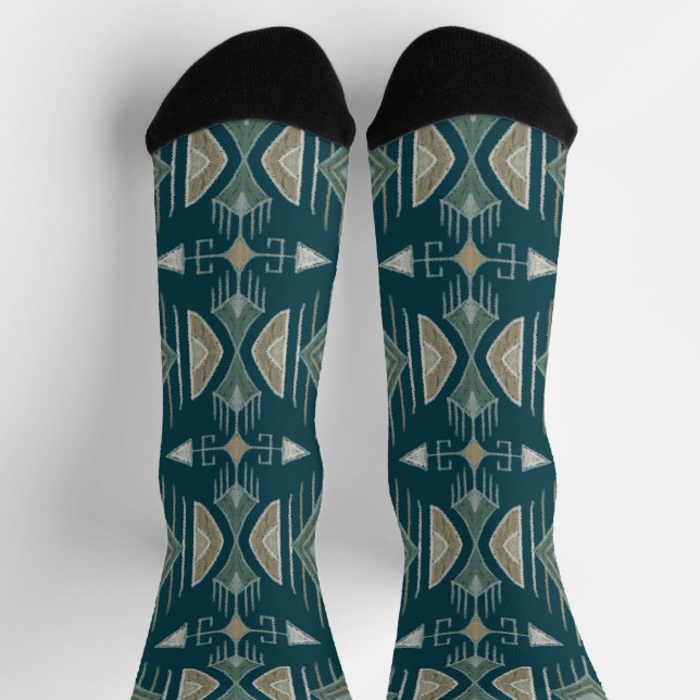 Tribal Arrows, Diamonds, Teal, Olive, Tan Socks (Top)