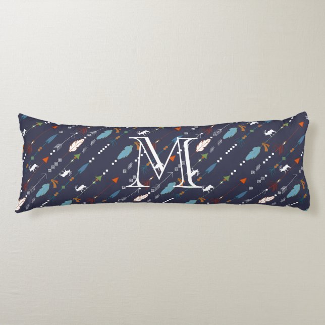Tribal Arrows Feathers Moose Personalised Monogram Body Cushion (Front)
