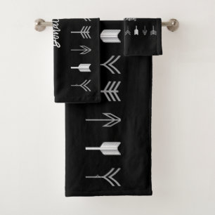 Tribal Arrows on Black Bath Towel Set