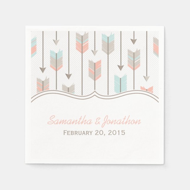 Tribal Arrows Pink Blue and Grey Wedding Napkin (Front)