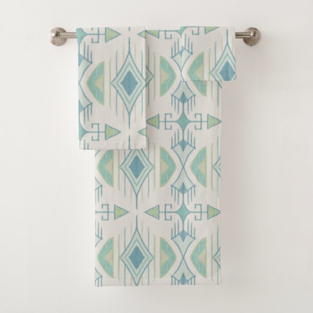 Tribal Arrows, Sea Glass, Blue, Cream, Sage Bath Towel Set (Insitu)