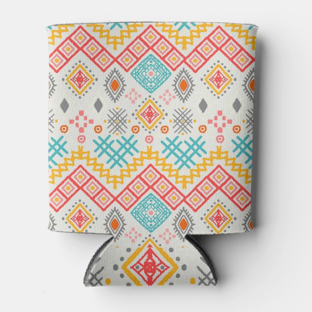 Tribal art: boho geometric print. can cooler (Front)