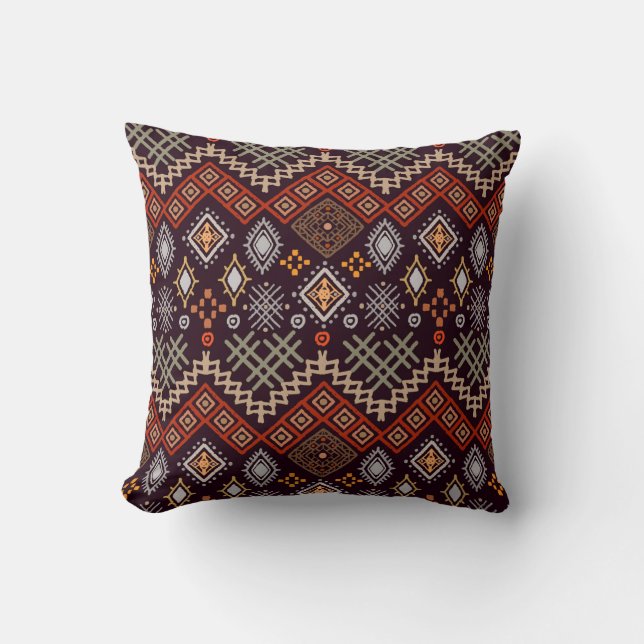 Tribal Art Boho Geometric Print Cushion (Front)