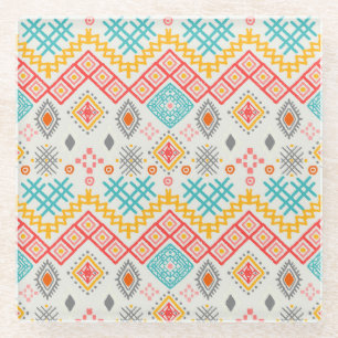 Tribal art: boho geometric print. glass coaster