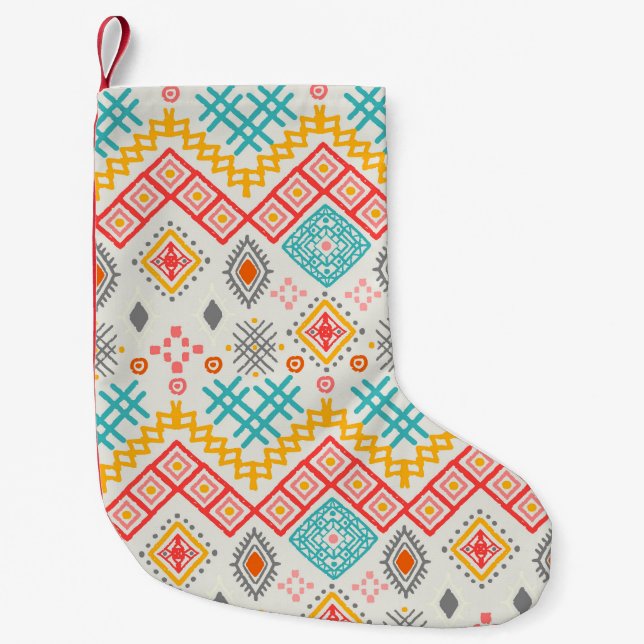 Tribal art: boho geometric print. small christmas stocking (Front)