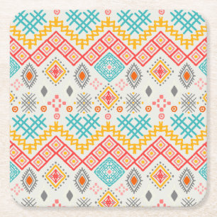Tribal art: boho geometric print. square paper coaster