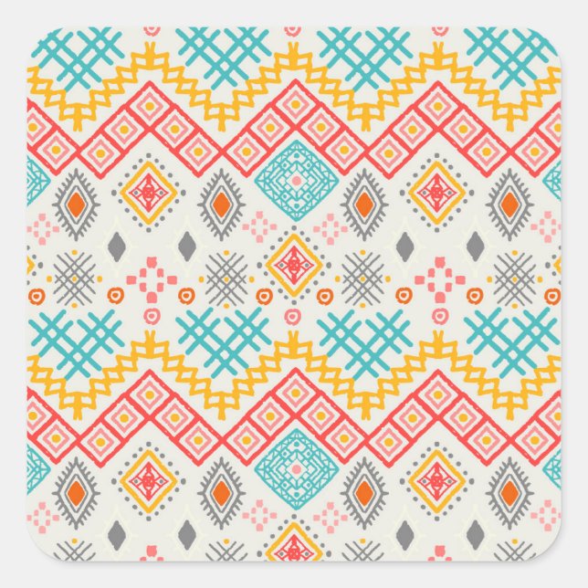 Tribal art: boho geometric print. square sticker (Front)