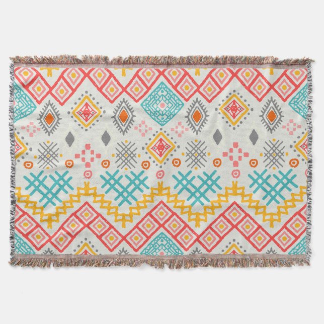 Tribal art: boho geometric print. throw blanket (Front)