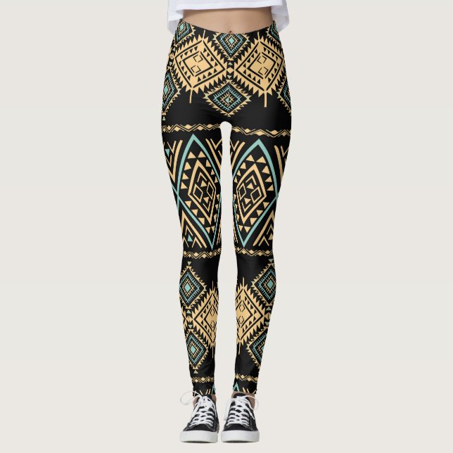 Tribal art, ethnic geometric, colourful pattern. leggings (Front)