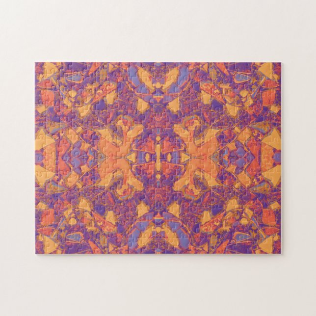 Tribal Art Hippie Boho Purple Orange Yellow Native Jigsaw Puzzle (Horizontal)