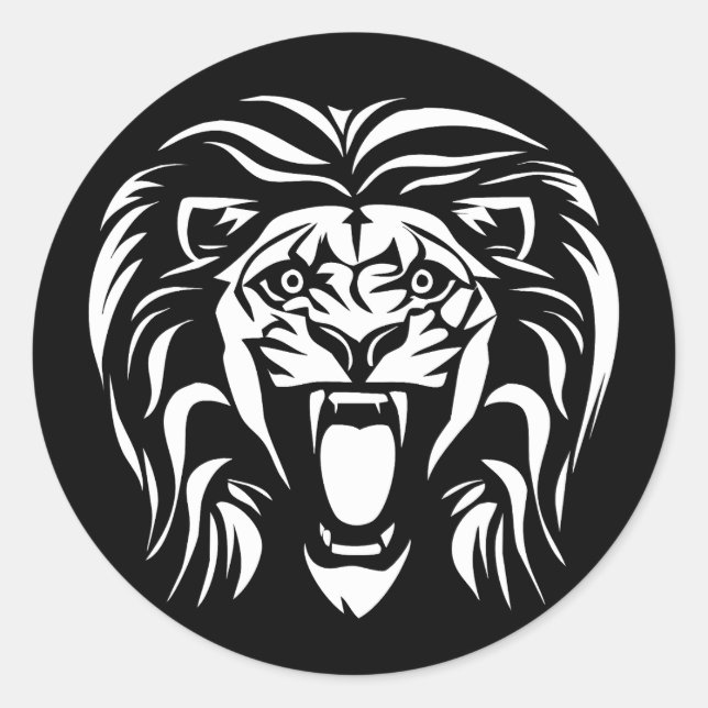 Tribal Art Roaring Lion Classic Round Sticker (Front)