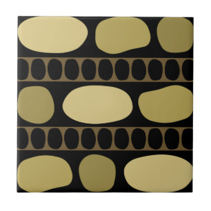 Tribal Art Rock Pattern Black Beige Ceramic Tile