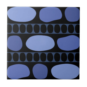Tribal Art Rock Pattern Black Blue Ceramic Tile