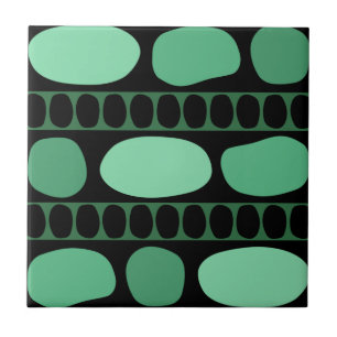 Tribal Art Rock Pattern Black Green Ceramic Tile