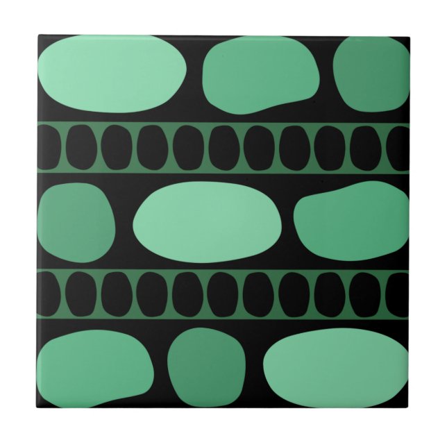 Tribal Art Rock Pattern Black Green Ceramic Tile (Front)