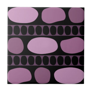 Tribal Art Rock Pattern Black Mauve Ceramic Tile