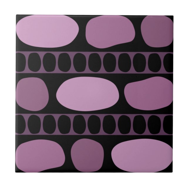 Tribal Art Rock Pattern Black Mauve Ceramic Tile (Front)