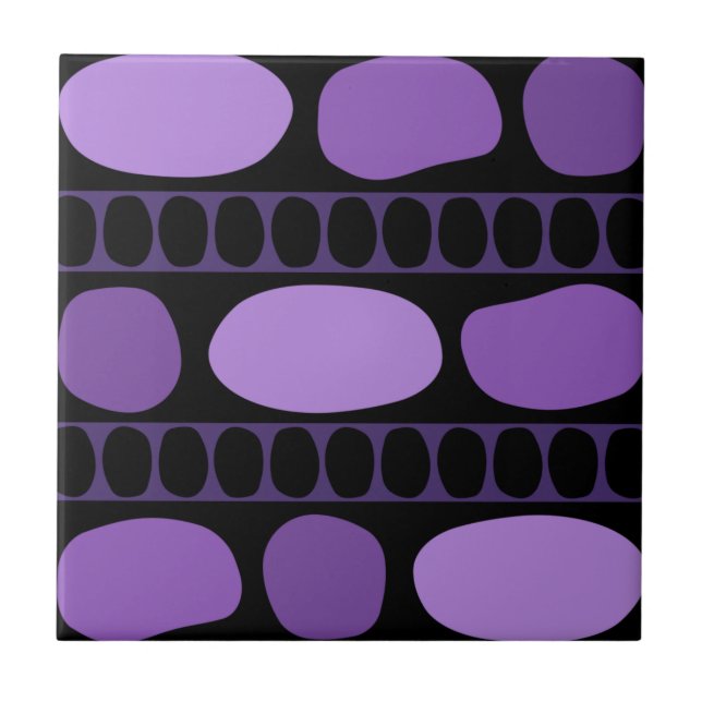 Tribal Art Rock Pattern Black Purple Ceramic Tile (Front)