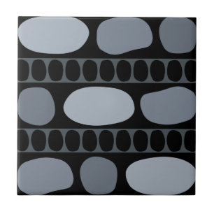 Tribal Art Rock Pattern Black Slate Grey Ceramic Tile