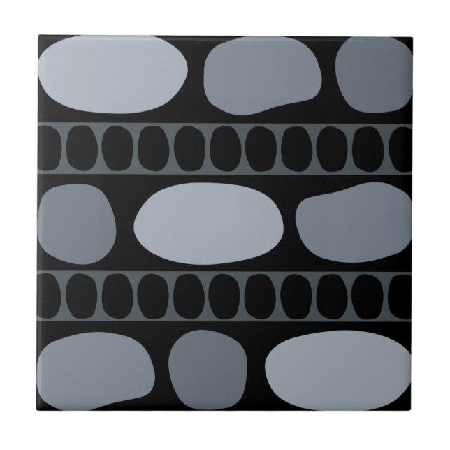 Tribal Art Rock Pattern Black Slate Grey Ceramic Tile (Front)