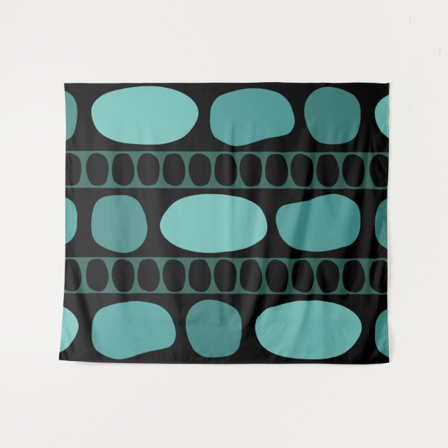 Tribal Art Rock Pattern Black Turquoise Tapestry (Front (Horizontal))