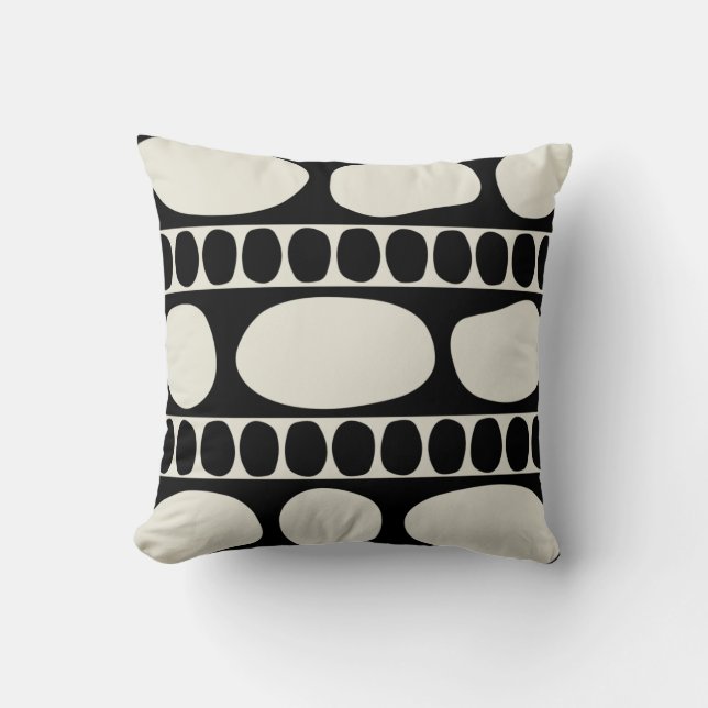 Tribal Art Rock Pattern Black White Cushion (Front)