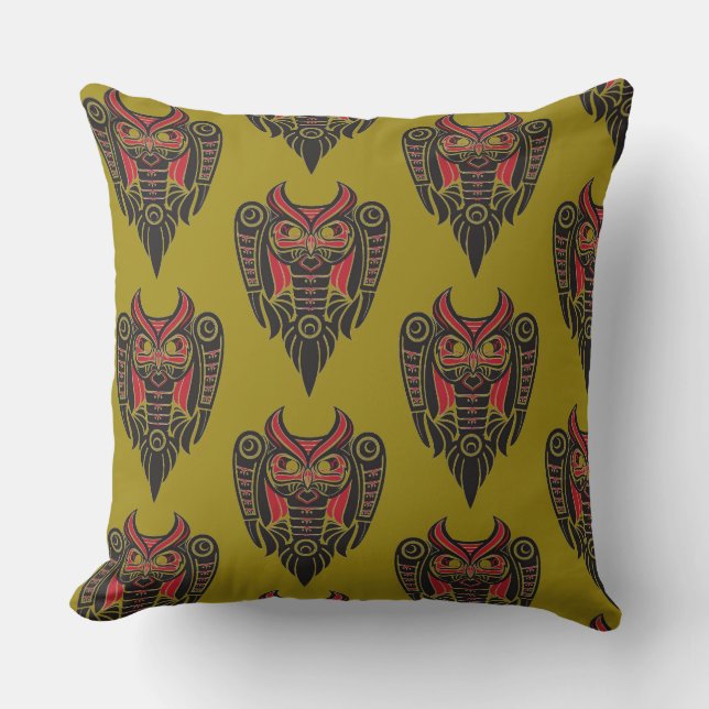 tribal art tattoo owl design pattern cushion (Front)