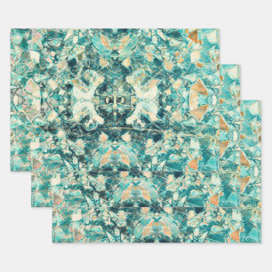 Tribal Art Vintage Teal Green Texture Design Wrapping Paper Sheet