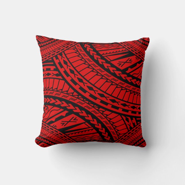 Tribal Aztec Art Red Black Cushion (Front)