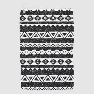 Tribal Aztec Black Glitter White Geometric Shapes Golf Towel