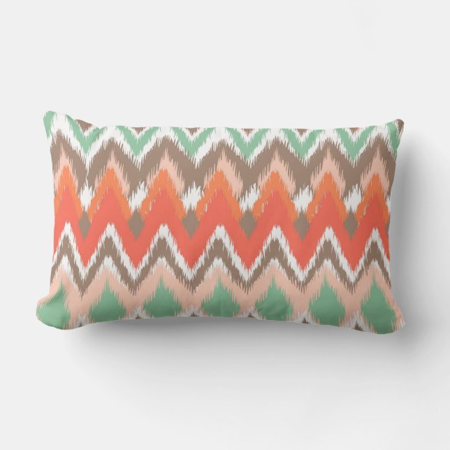 Tribal aztec chevron zig zag stripes ikat pattern lumbar cushion (Front)