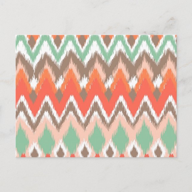 Tribal aztec chevron zig zag stripes ikat pattern postcard (Front)