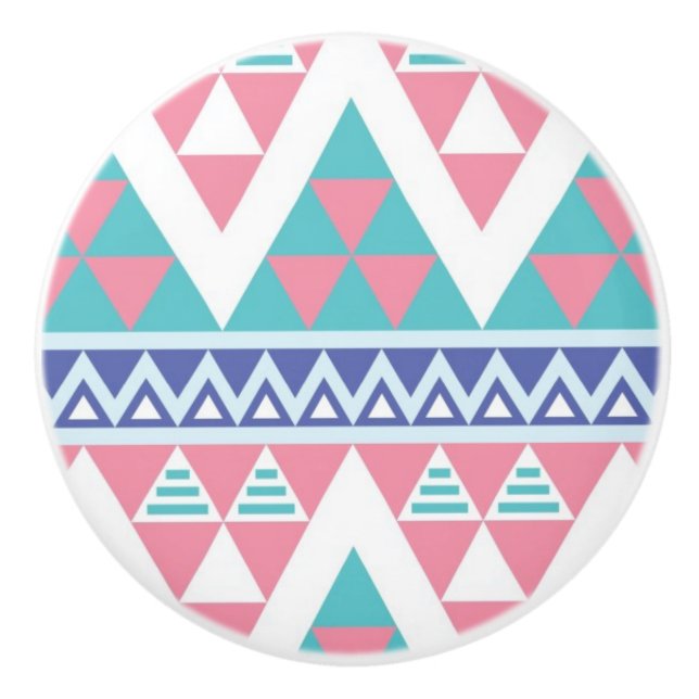 Tribal aztec colourful pattern ceramic knob (Front)