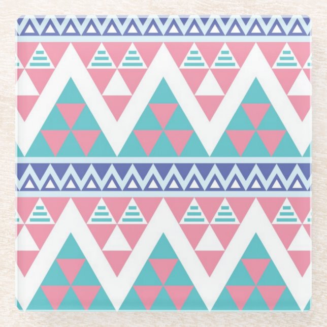 Tribal aztec colourful pattern glass coaster (Front)