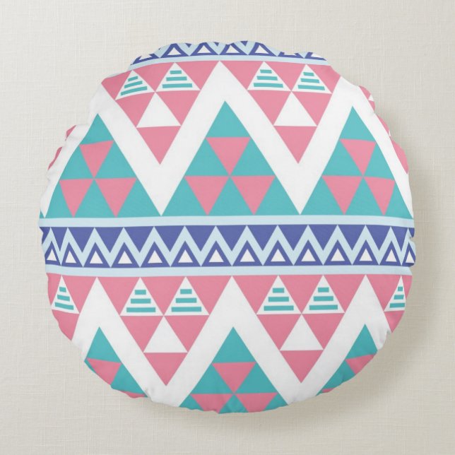 Tribal aztec colourful pattern round cushion (Front)
