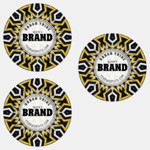 Tribal Aztec Gold Sun Black+White Brand Sticker