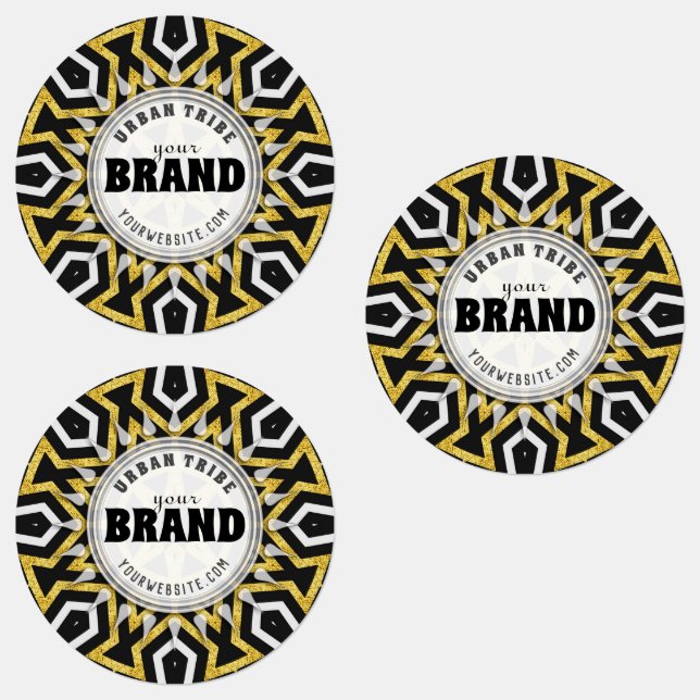 Tribal Aztec Gold Sun Black+White Brand Sticker (Group)