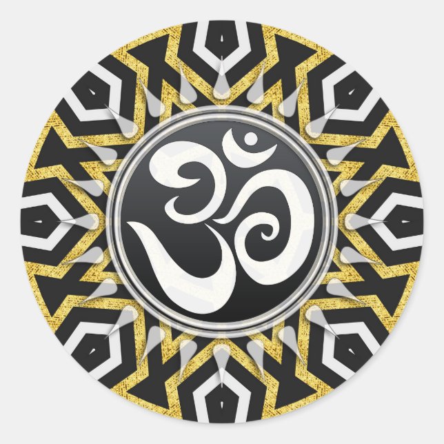 Tribal Aztec Gold Sun Black+White Om Sticker (Front)