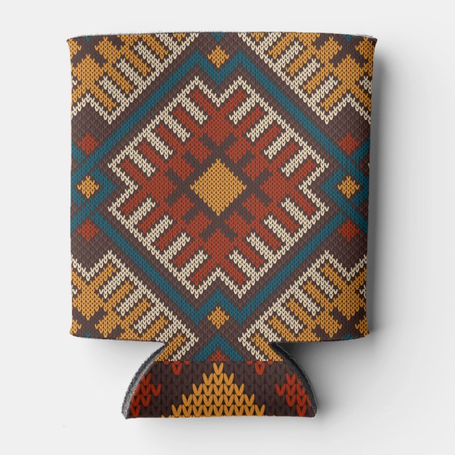 Tribal Aztec, knitted wool pattern. Can Cooler (Front)