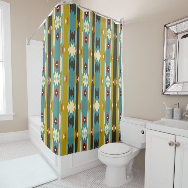 Tribal Aztec Modern Geometric Seamless Pattern Shower Curtain (In Situ)