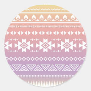 Tribal aztec ombre pattern classic round sticker