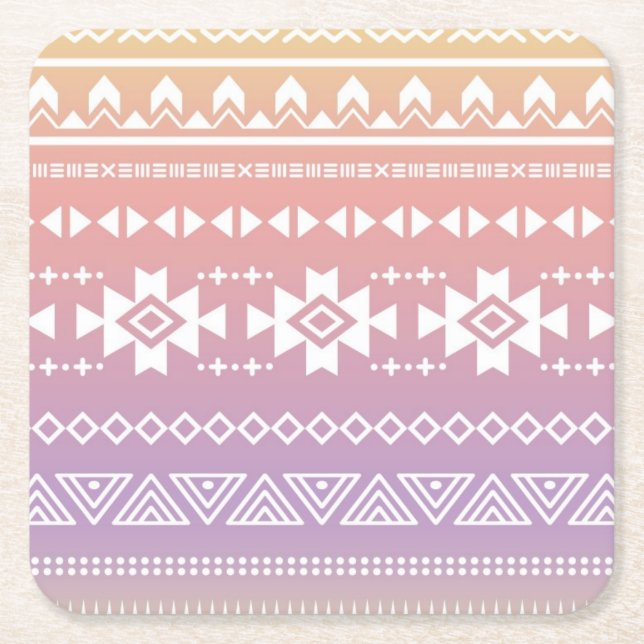 Tribal aztec ombre pattern square paper coaster (Front)