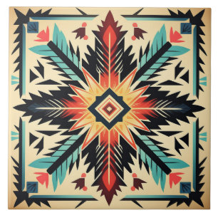 Tribal Aztec pattern geometric abstract colourful Ceramic Tile