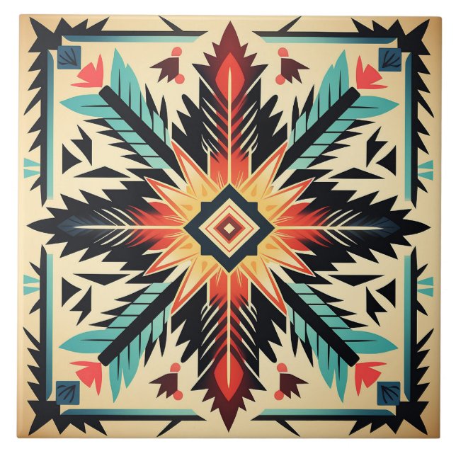 Tribal Aztec pattern geometric abstract colourful Ceramic Tile (Front)