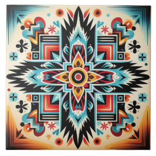 Tribal Aztec pattern geometric abstract colourful Ceramic Tile
