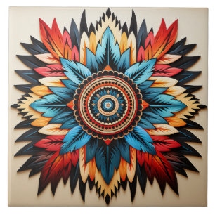Tribal Aztec pattern geometric abstract colourful Ceramic Tile